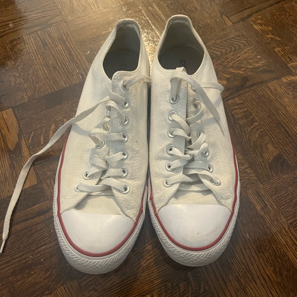 Converse White Canvas Low Top Sneakers with Red Trim - Size 10.5 M